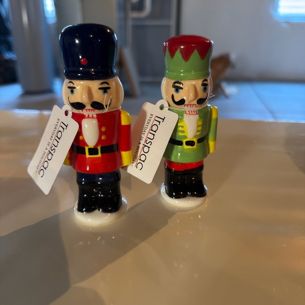 Transpac Ceramic Nutcracker Salt & Pepper Set — Red, Green, Navy